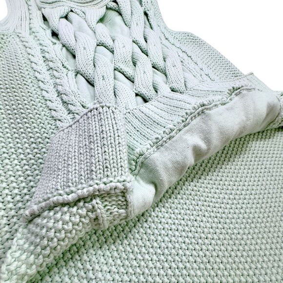 Asymmetric Cable Knit Tank Sweater Women M Seafoam Green Coastal Chunky Cozy Y2k - Picture 4 of 13